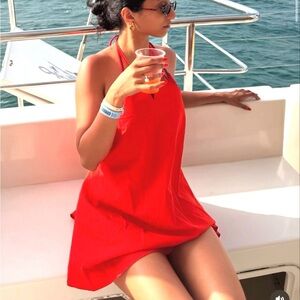 Elegant Red Criss cross Halter Dress